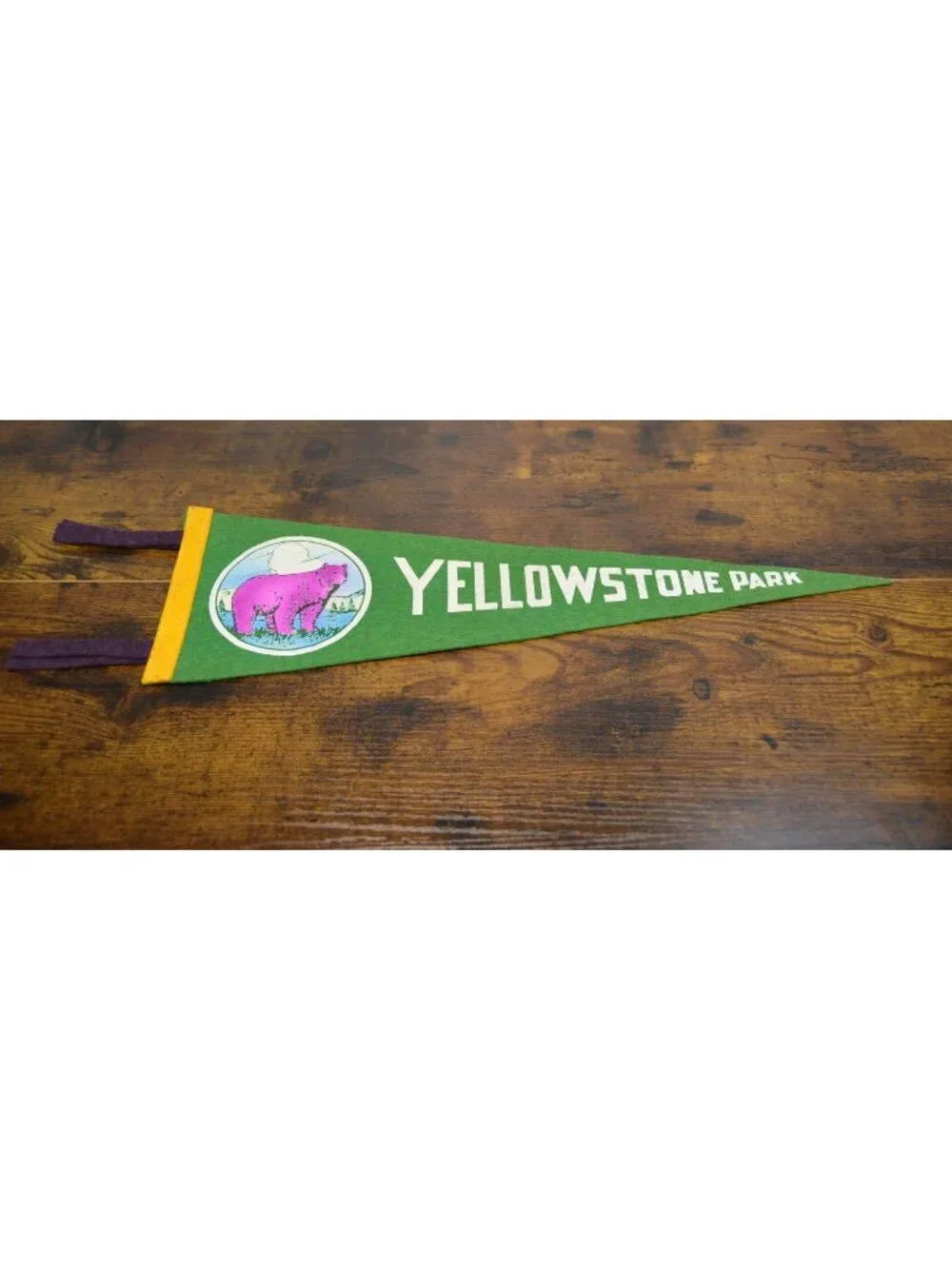 Yellowstone Park Vintage Felt Pennant Banner With Pink Bear 18 inches